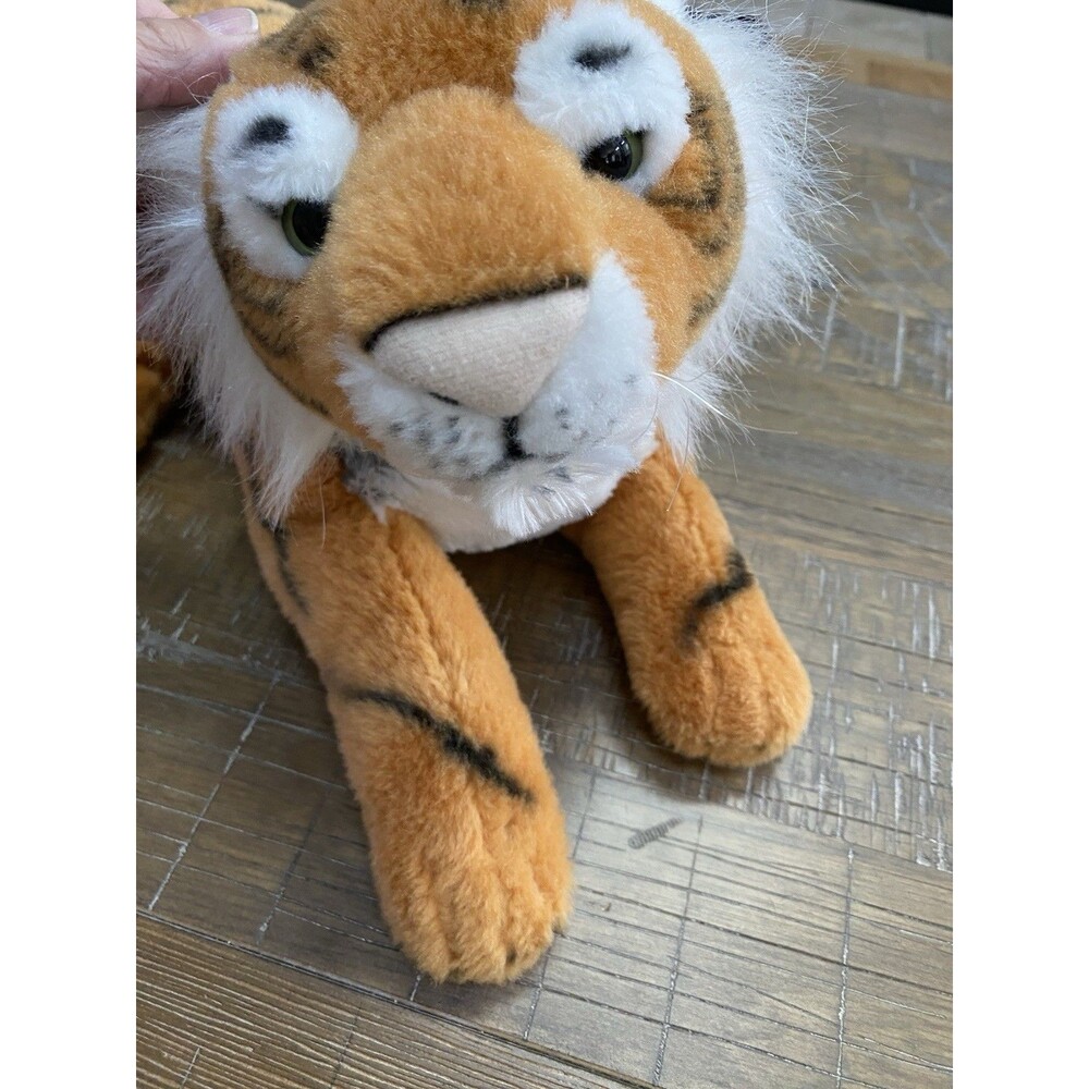 Vintage 1994 The Petting Zoo Tiger Plush Stuffed Animal Lying Down 15" Toy